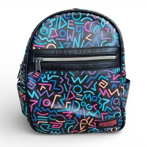 Stranger Things 80s Neon Print Mini Backpack Black Faux Leather OS